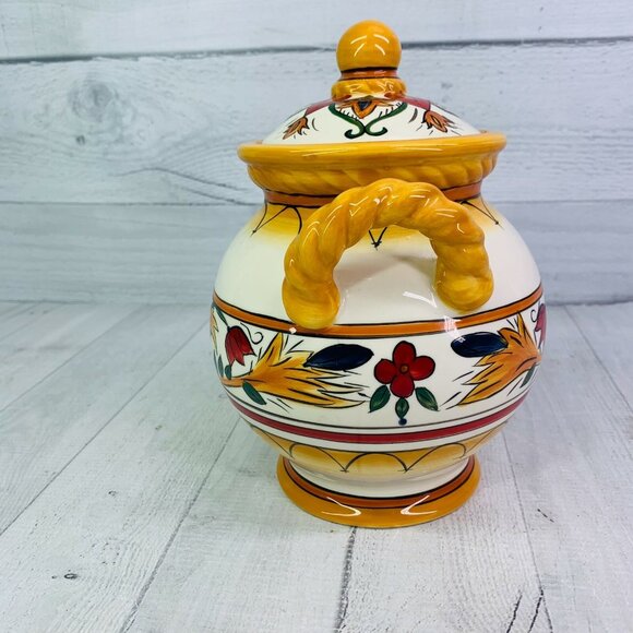 Chris Madden JCPenny VILLA ANCONA Floral Band Rope Handle 9" Medium Canister Jar - Picture 3 of 9